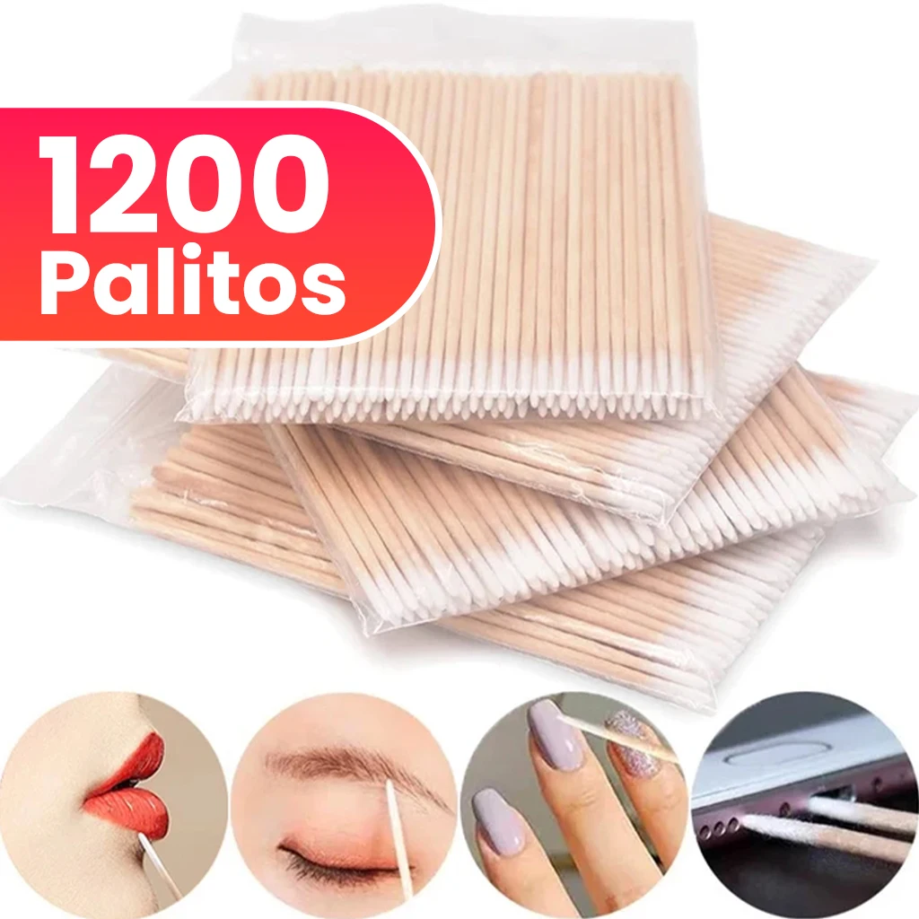 Kit de Palitos de Dente com Algodão 100-1200 Unidades para Limpeza Bucal e Micropigmentação
