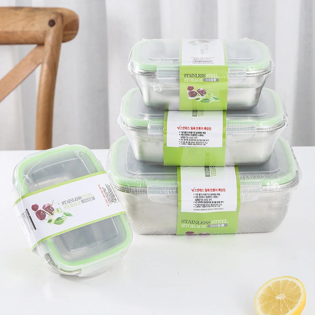 

2pcs Stainless Steel Lunch Box Bento Container Portable Food Carrier Sealing Lid Fresh Keeping Box Double Layer Storage For