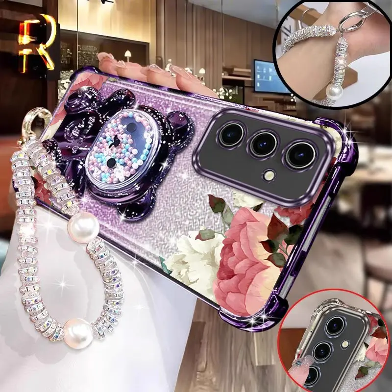 

S24 Beautiful flowers Plating Bracelet Holder Phone Case For Samsung S23Ultra S24 S23FE S24Ultra S24FE S25 S25Ultra S23PlusCover