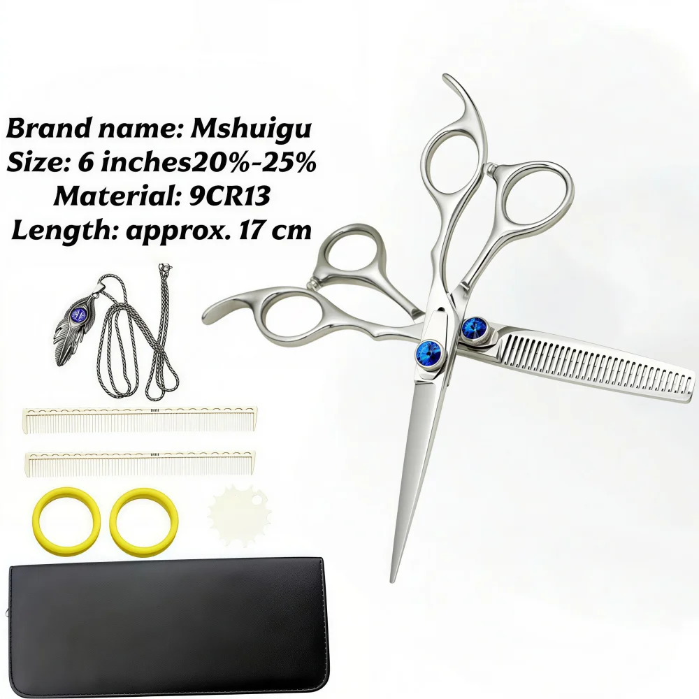Professional Barber Scissors Set 6 Inch 9CR13 Steel Multifunctional Thinning Shears Hairdressing Tools for Home Salons