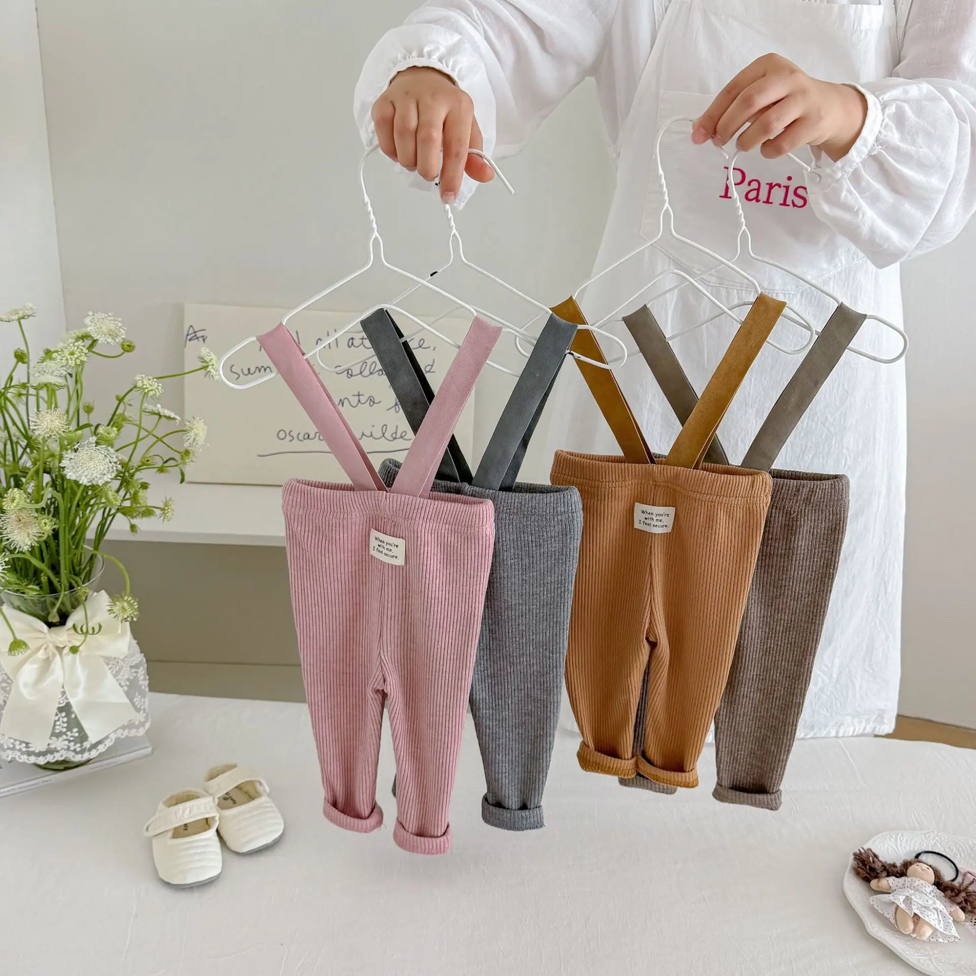 2026 New Autumn Korean Baby Suspenders Tights | Solid Color Footed Pants for Boys Girls | Cute Unisex Leggings