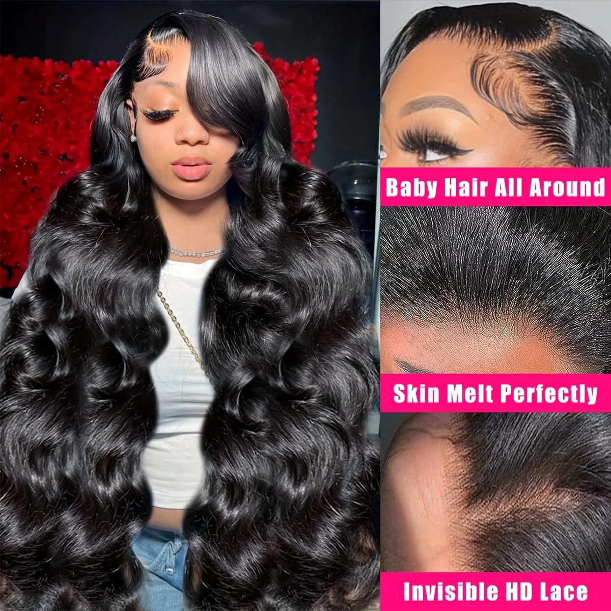 30 40 inci Body Wave 13x4 Hd transparan renda depan wig rambut manusia 180 200 Denisty telah dipetik dengan rambut bayi untuk wanita