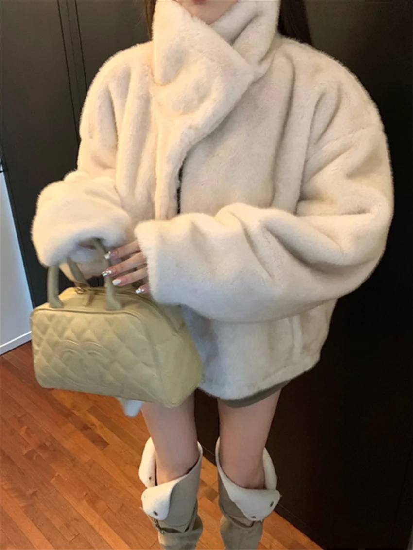 Alien Kitty Retro Soft Spring Coats Women Fashion High Street Chic 2024 Elegant Faux Fur Office Lady Warm Work Wear Daily New