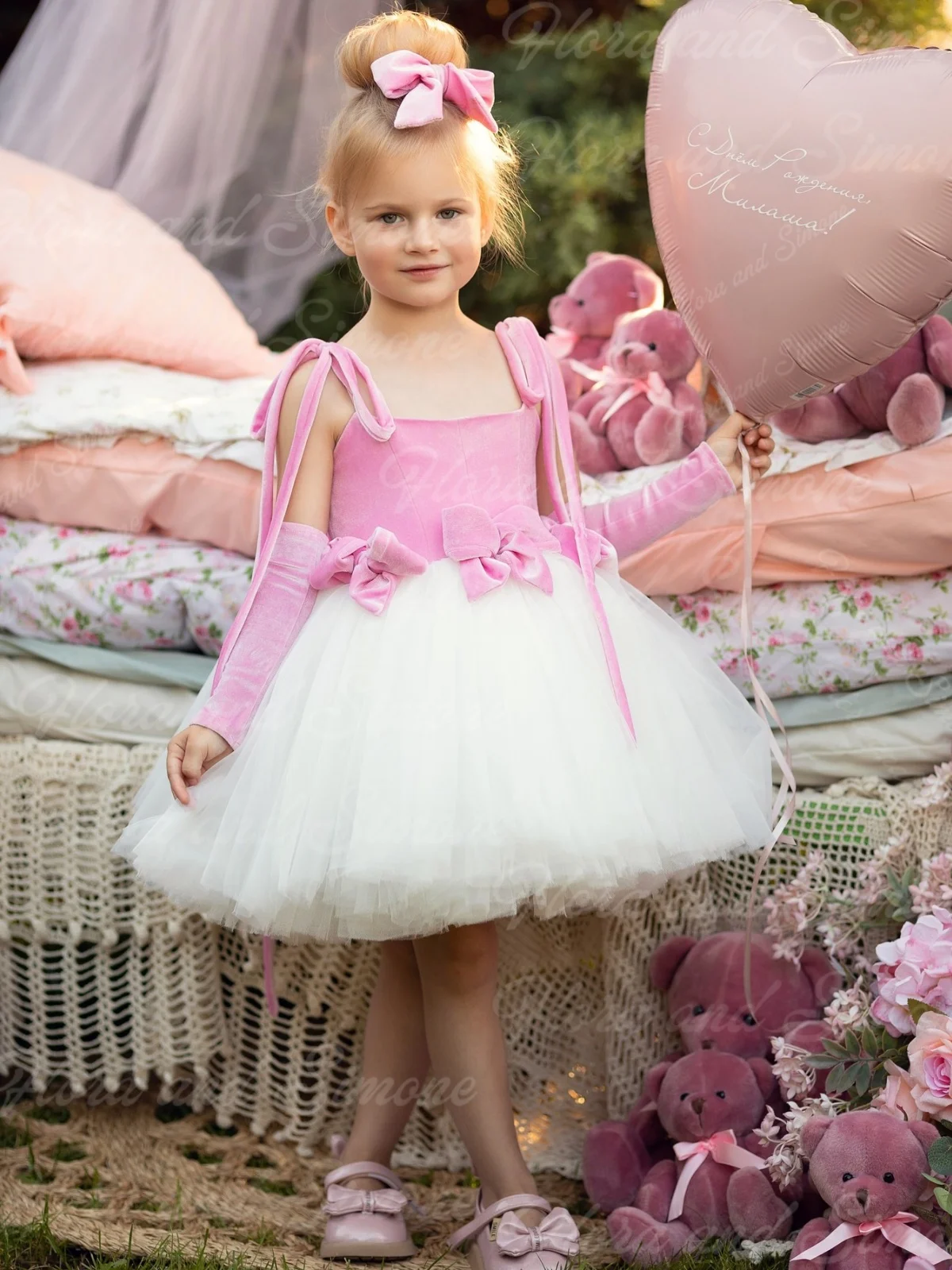 Personnalisation sans manches rose velours tulle mini jupe robe de fille de fleur pour reconstitution historique fête d'anniversaire spectacles de danse fêtes