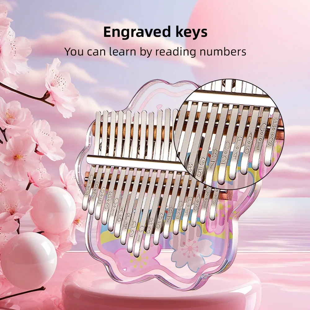 Professional Kalimba 17 21 Keys Sakura Kalimba 21-Tone Thumb Piano Crystal Acrylic Kalimba Finger Piano Keyboard Instrument