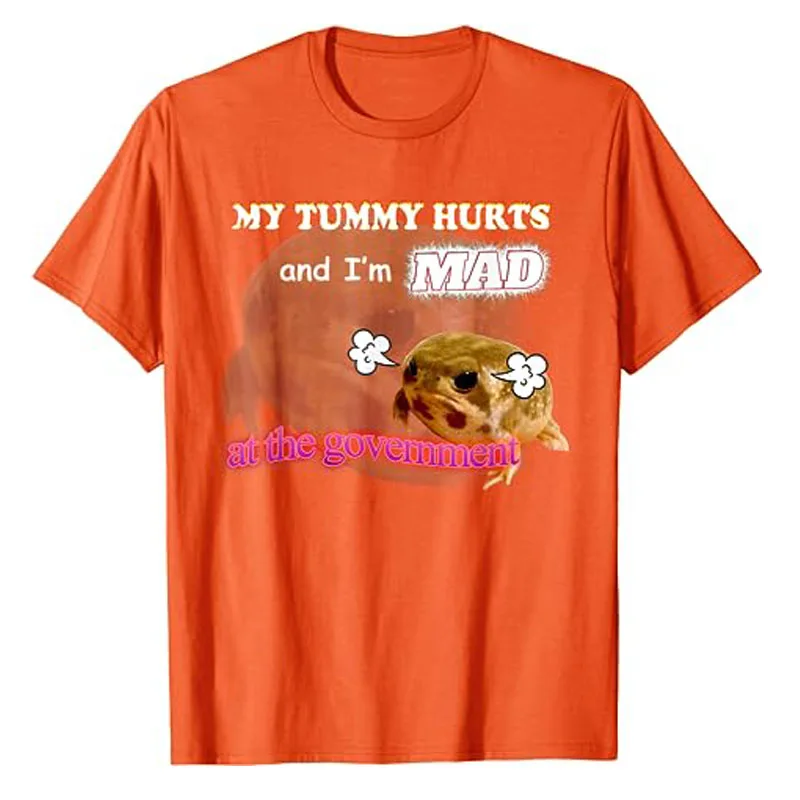 My Tummy Hurts and I\'m MAD At The Government Meme T-Shirt Humor Funny Grumpy Frog IBS, Gastroesophageal Reflux Graphic Tee Tops