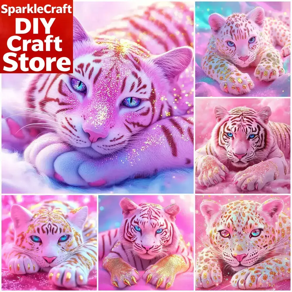 

1PC frameless New Arrival Diamond Painting Tiger Animal Pink Diamond Mosaic Leopard Handmade Art Embroidery Home Decor Unique Gi