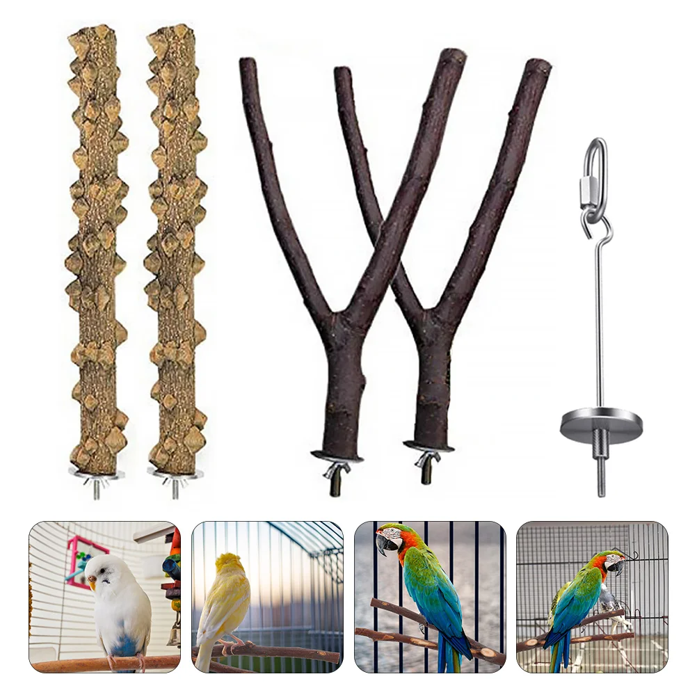 

4 Pcs Parrot Standing Stick Bird Balance Toy Perch up Activity Toys Wooden Cage Supplies