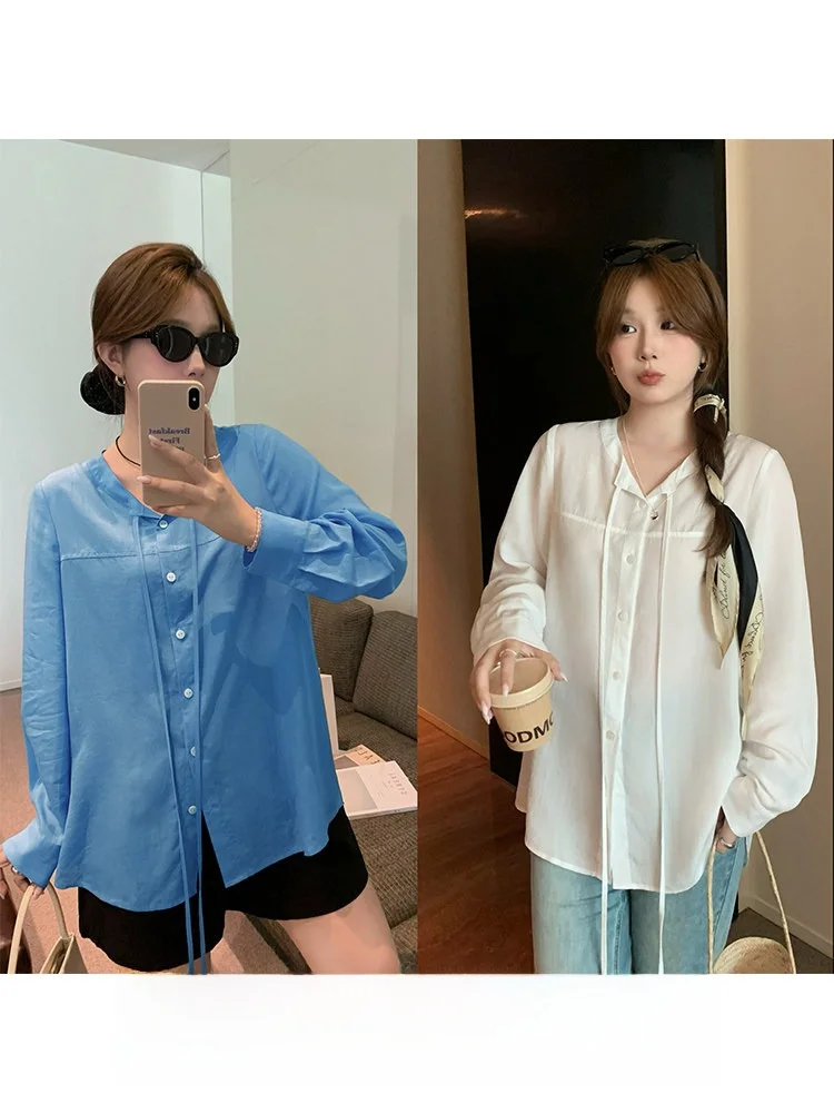 

Женская рубашка Dawen большого размера из шелка и лиоцелла, летняя, приталенная, элегантный топ во французском стиле, свободный крой, с длинным рукавом, круглый вырез