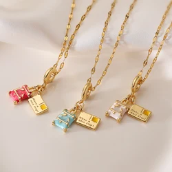 Unique Geometric Design Gold Color Expoxy Oil Dripping Suitcase Pendant Necklaces For Women Girl Daily Jewelry