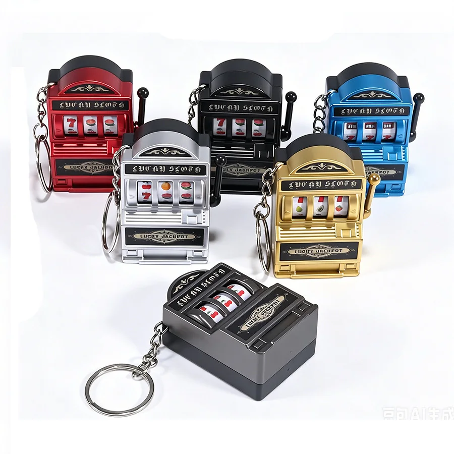 Fruit Slot Machine Keychain Dollhouse Lucky Charm Jackpot Keychains Mini Pendant Bag Charm Novelty Gifts for Adults Home Decor