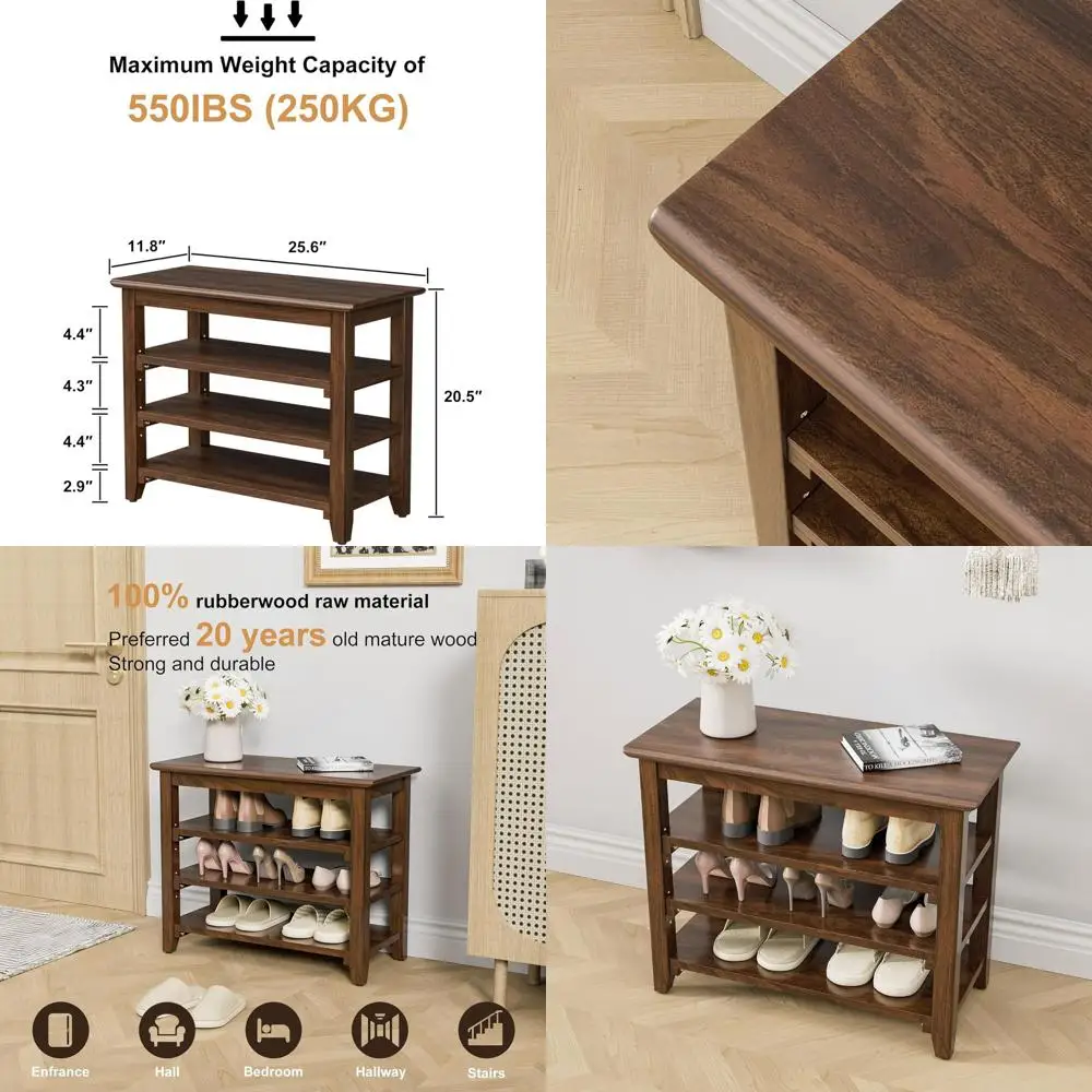 

4-х уровневая деревянная полка для обуви, мебель для прихожей 25,6, вмещает 550 фунтов, темно-коричневый