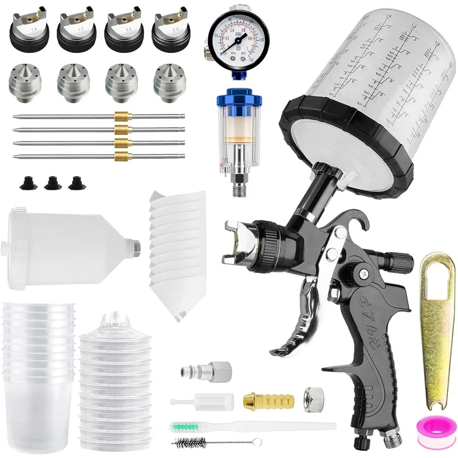 

Пистолет-распылитель HVLP с 10 шт., 650 мл, одноразовые чашки для краски для автомобильной и домашней покраски, пистолет для воздушной краски с гравитационной подачей и 1,4 мм 1