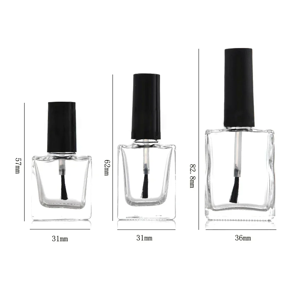 20Pcs 5ml/10ml/15ml Empty Square/Round Clear Vials Refillable Glass Nail Polish Bottles With Brush Cap For Nail Art Samples Show