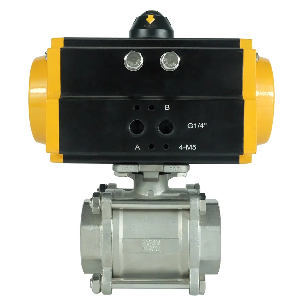 Pneumatic 2 Way Ball Valve DN50 Stainless Steel 304 316 3pcs Female Thread Double Acting Pneumatic Actuator Ball Valve