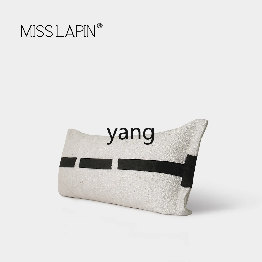 Yjq Simple Creamy-white Black Leather Strap Stitching Couple Double Pillow Living Room Sofa Model Hair Hotel Pillow