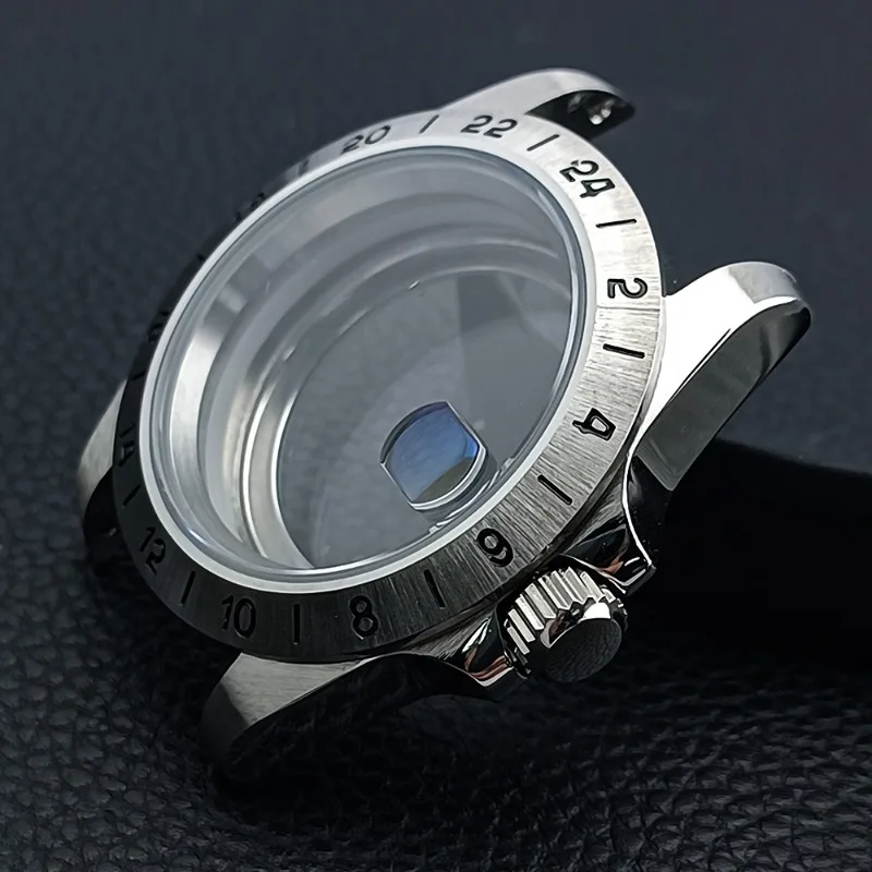 حافظة ساعة جديدة بتوقيت جرينتش 39.5 ملم، مناسبة لحركات NH34/35، مع كريستال الياقوت المسطح وعرض العروة 20 ملم #4