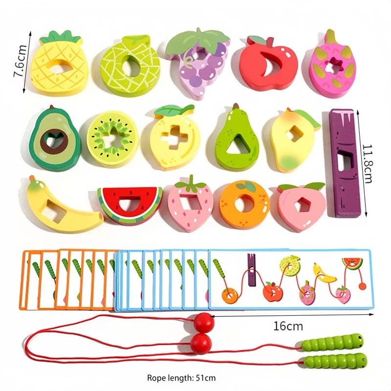 كتل مطرزة بالفواكه ألعاب مونتيسوري للأطفال ملونة على شكل فاكهة إدراك يدوي دقيق لتدريب الحركات لعبة تعليمية للأطفال هدية #6