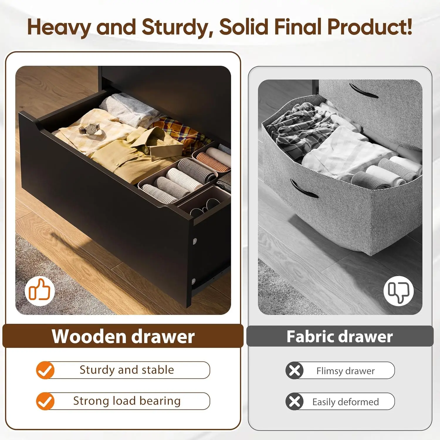 Dresser for Bedroom, Dresser with 6 Wood Drawers, Black Dresser and Tall with Large Organizer, Wood image 6
