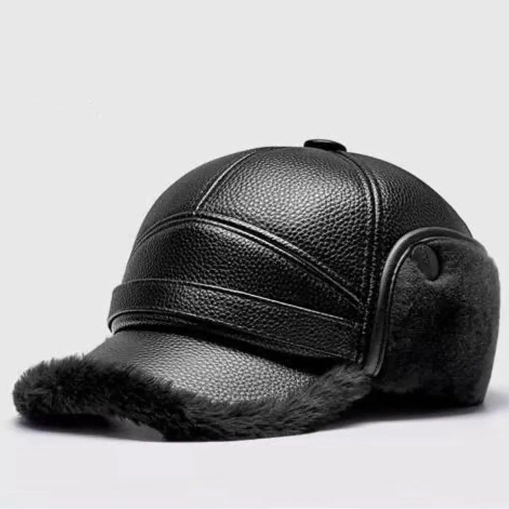 

New PU Leather Baseball Cap Windproof with Earflaps Thermal Hat Cold Proof Ear Protection Hat Winter