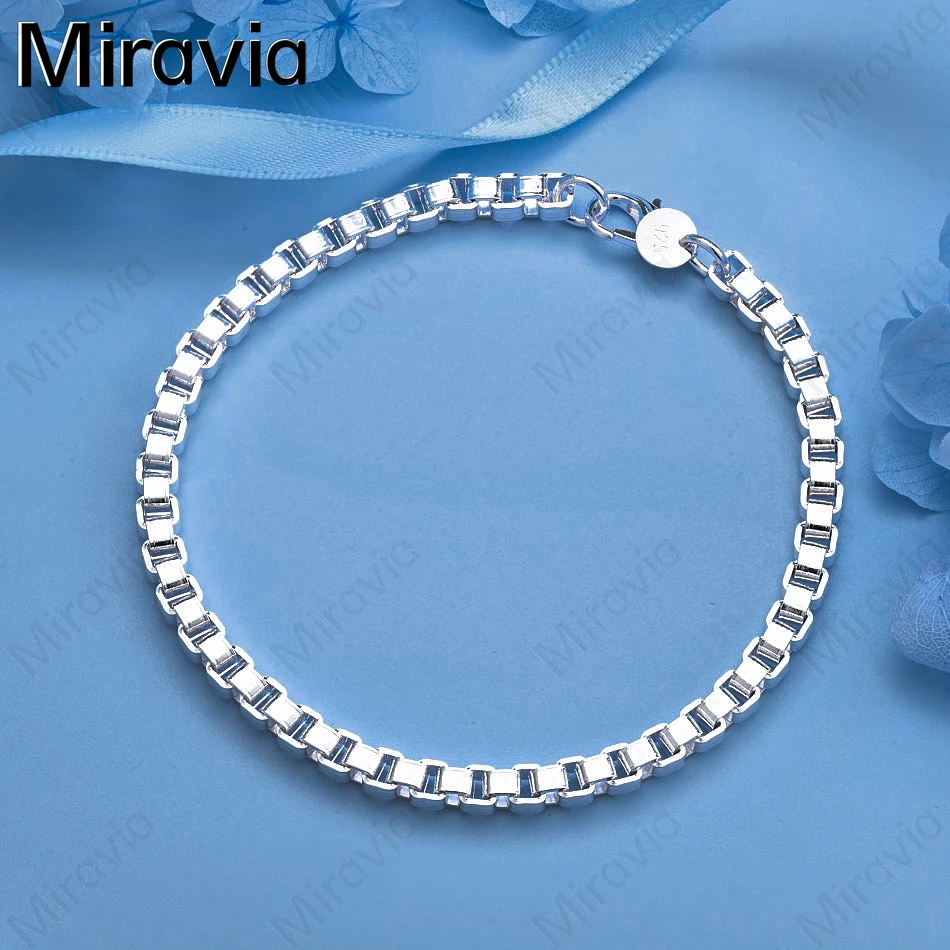 

Miravia 925 Sterling Silver 4mm Box Chain Bracelet Charm Personality Fashion Woman Party Gift Wedding Jewelry