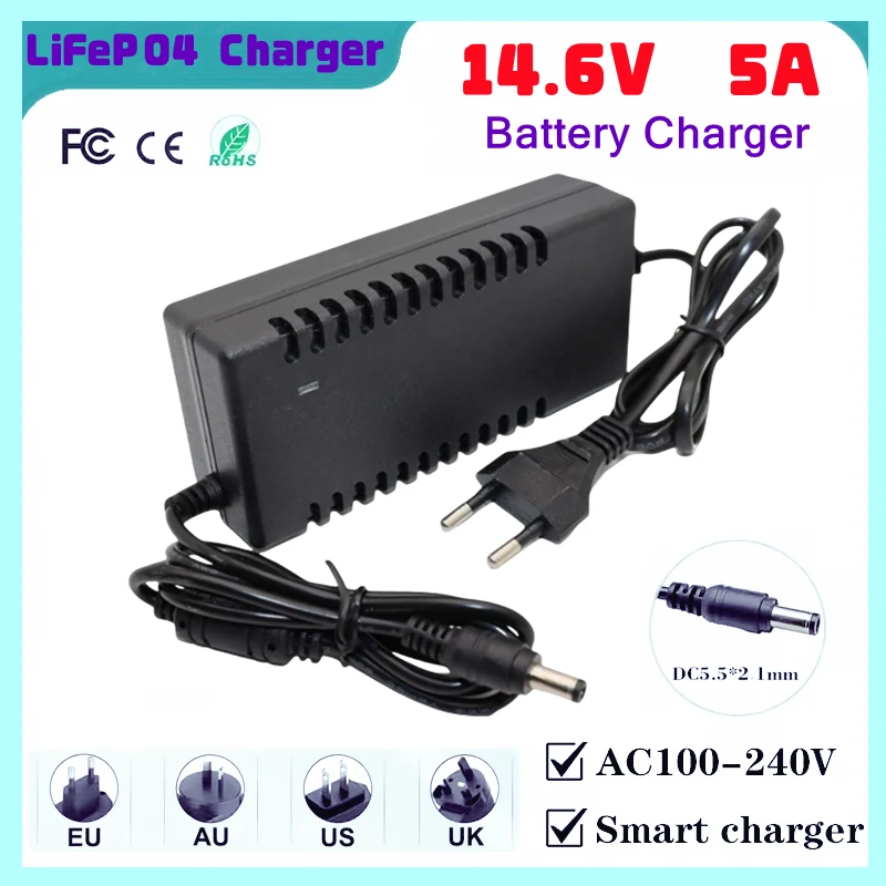 brand-new14.6V 5A LiFePO4 Charger 4Series 12V Lithium Iron Phosphate battery charger 12.8V 14.4V battery pack Power Adapter