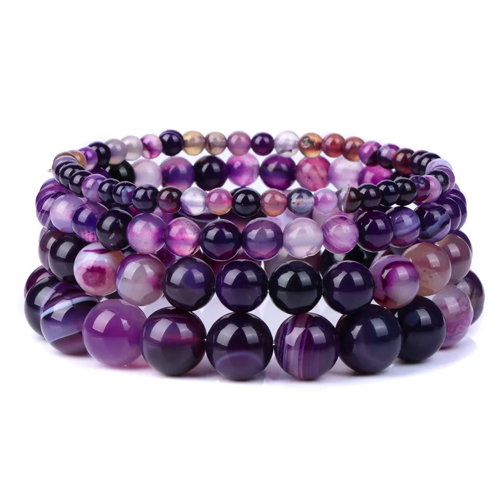 Fashion Natural Brown Striped Agates Bracelet Women 4/6/8/10mm Agates Beads Elastic Bracelets for Men Reiki Healing Boho Jewelry