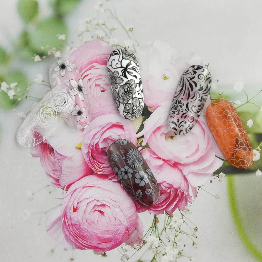 10 قطعة مسمار الفن احباط نقل صائق مجموعة ملصقات الأظافر المجسم خمر الدانتيل مزيج تصميم DIY بها بنفسك مانيكير الديكور يلتف #6