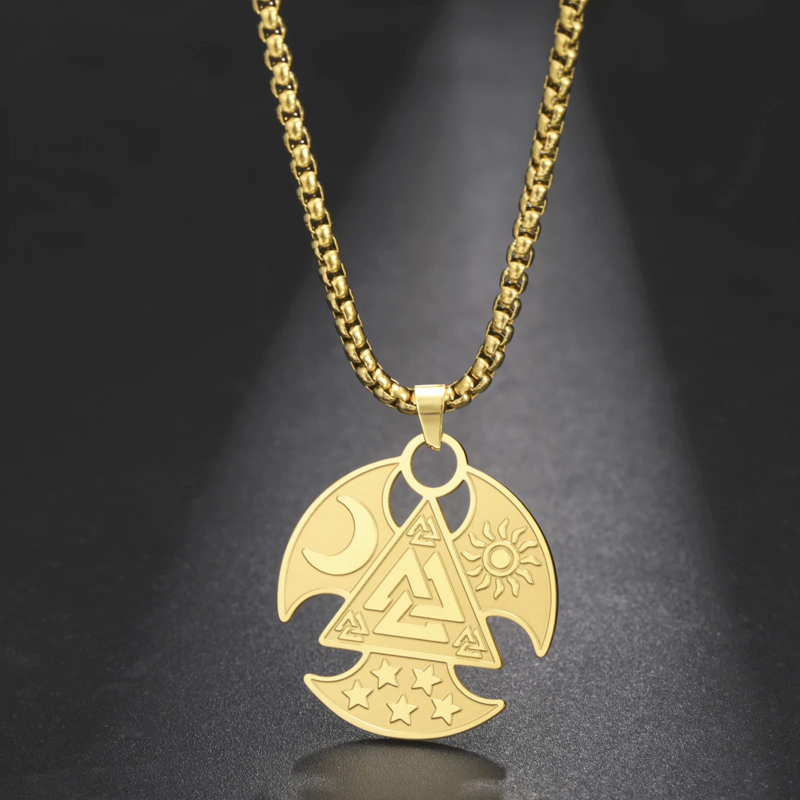 1pc Norse Odin Runes Necklace Viking Mythology Symbol Pendant  Protection Talisman Wiccan Stainless Steel Jewelry Gift