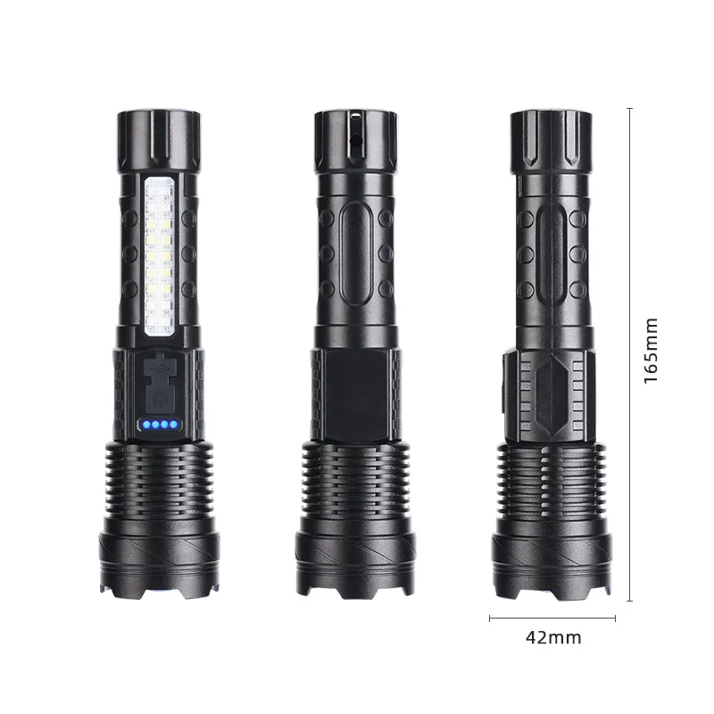 COBA Highpower Multimode Flashlight Emergency Tactical Power Display Light P50 18650 Built-in Rechargeable T6+COB Torch