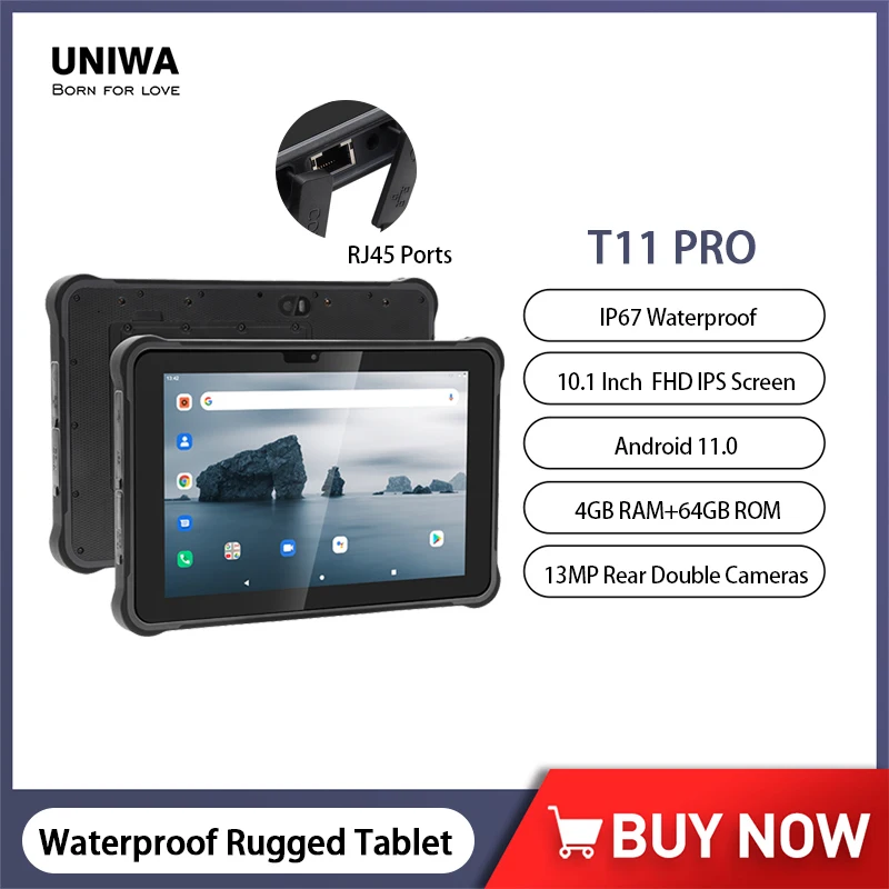 UNIWA T11 Pro IP67 Tablet z gumowaną obudową 10.1 Cal Tablet z rdzeniem oktaowym PC 2 w 1, odporny na wstrząsy telefon z systemem Android 11 13MP Tablet WIFI NFC 10500mAh