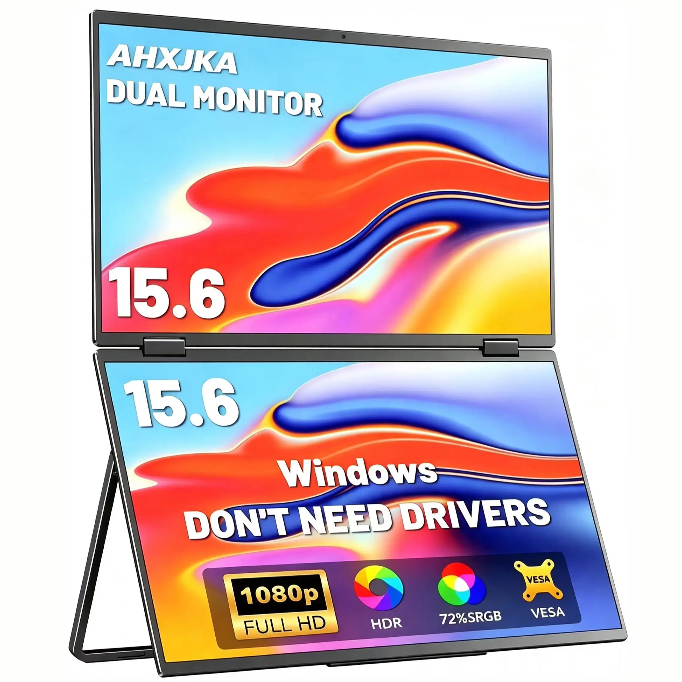 15.6 Inch Dual Portable Monitor 1920*1080 FHD IPS 72% sRGB VESA Type-C Mini HDMI For Phone Laptop TV PC PS4/5 XBox Dack Switch