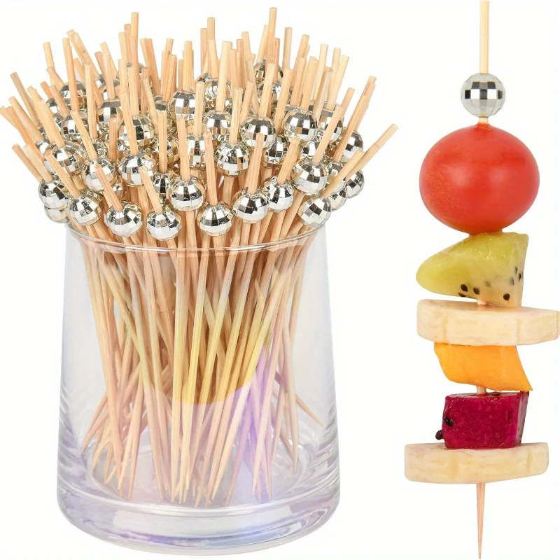 Cocktail Picks Disco Ball Decor, Fancy Toothpicks for Appetizers, Bamboo Skewers for Appetizers, Drinks,Disco Party Decorations