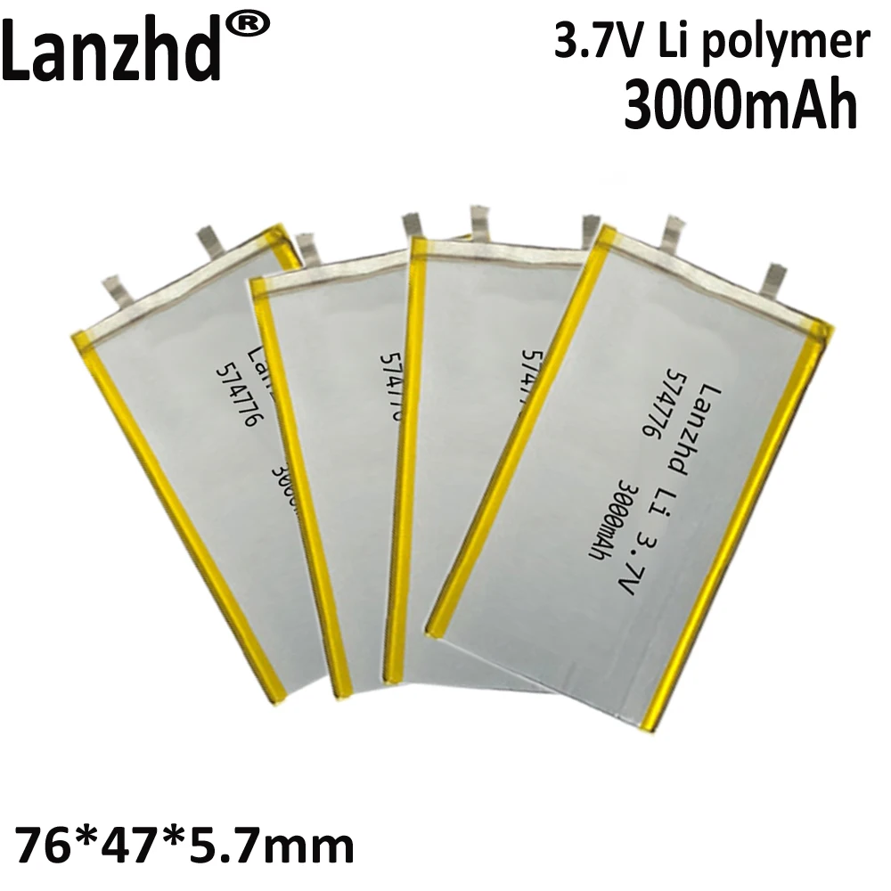 Lithium Polymer Batteries 574776 3.7V 3000mAh 76*47*5.5mm Rechargeable Battery For Power Bank Bluetooth Speakers Tablet DVD