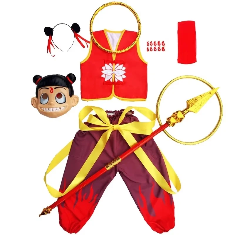 

90-170cm Nezha：Birth Of The Demon Child Anime Ne Zha Fire Spear Qiankun Circle Mask Children'S Performance Clothing Set Gifts