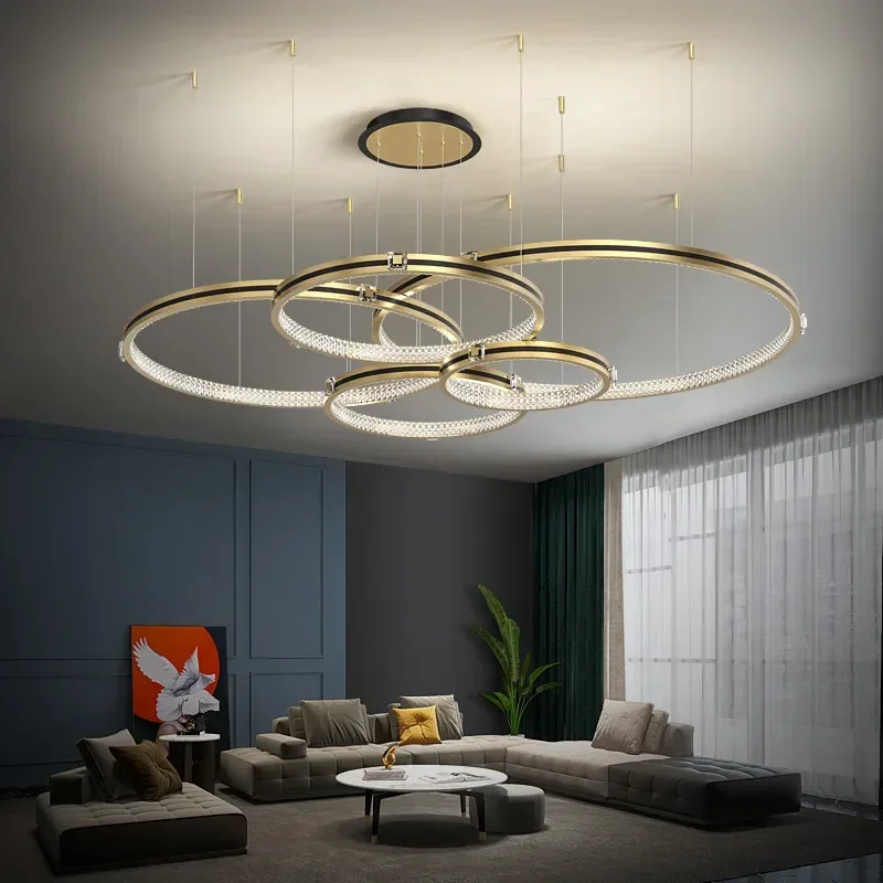 Ring Modern Luxury Decor circle Aluminum Chandelier LED Living Room Island Platform Loft Exhibition Hall Lighting Fixtures