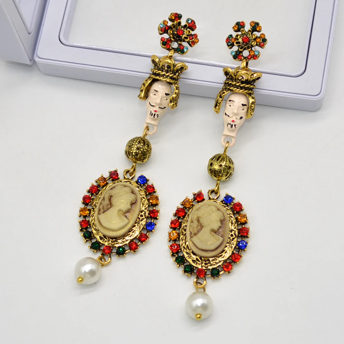

Earrings Long Metal Coin colored crystal Dangle Drop Earrings for Women Vintage Golden Personality Jewelry