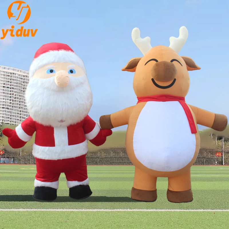 Giant Inflatable Santa Claus Mascot Costume Reindeer Snowman Cosplay Costume For Adult Party Christmas Halloween Promotion Props