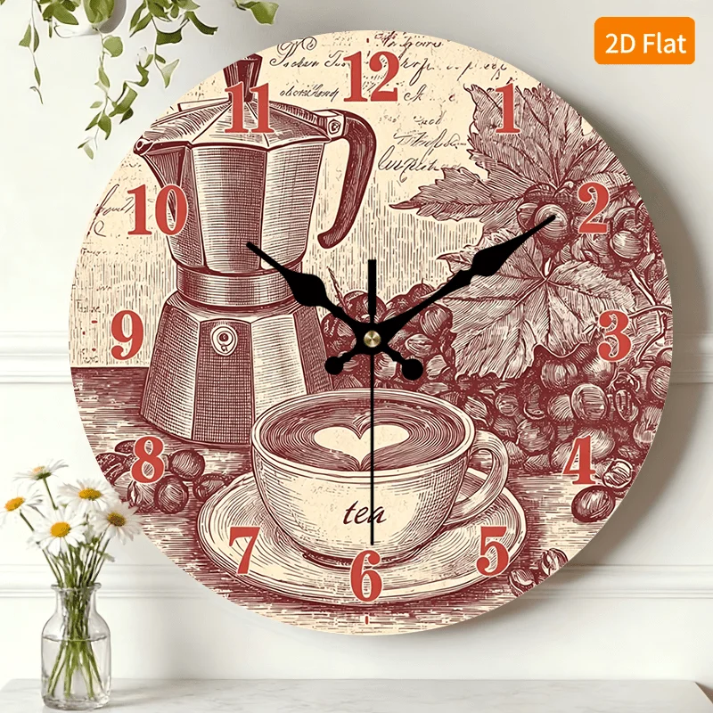 1pc, Retro Coffee Theme Wooden Wall Clock Silent Round Timepiece, Perfect Decor for Bedroom, Living Room, Office