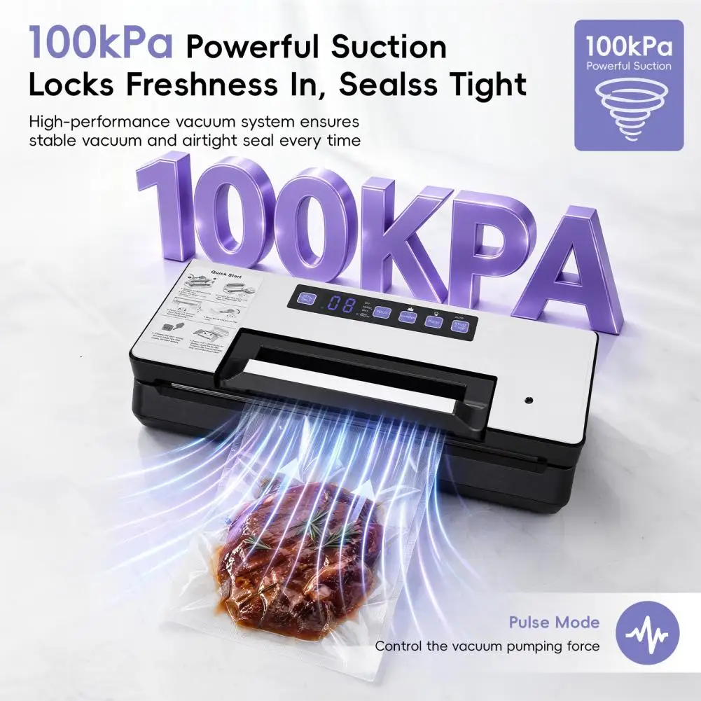 Vacuum Sealer Machine with Built-In Cutter & Bag Storage,17×25cm 10 Vacuum Bags,9in1 Automatic Food Sealer with Easy-Lock Handle