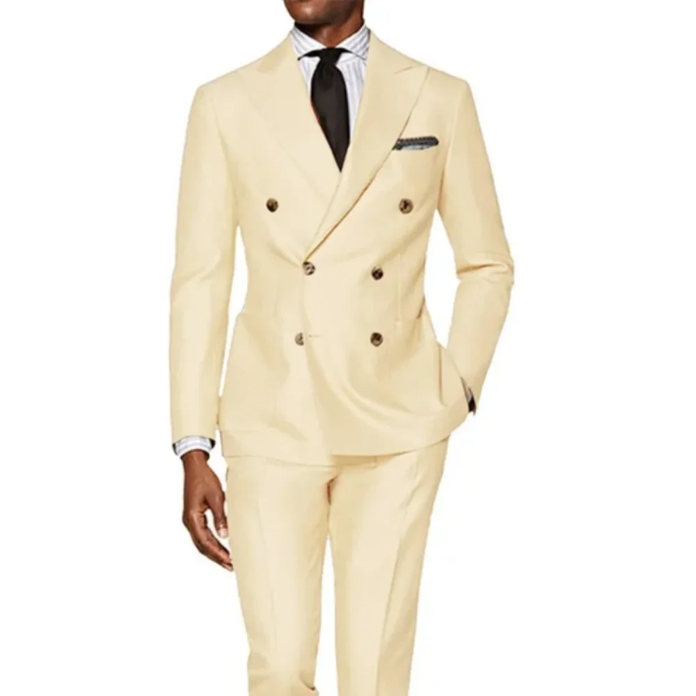 Trajes de doble botonadura para hombre, esmoquin informal para novio de boda, moda masculina, chaqueta de 2 uds con pantalones