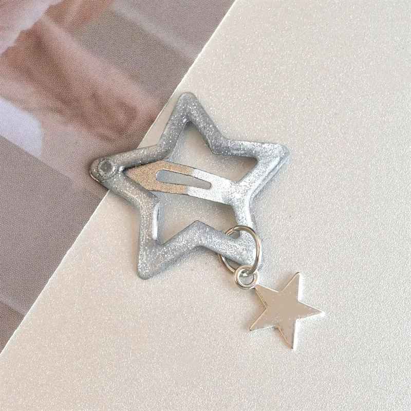 4pcs Y2K Silver Star Hair Clips for Girls Metal Snap Clip Hairpins Barrettes Hair Grip Personalized Trend Jewel Hair Accessories
