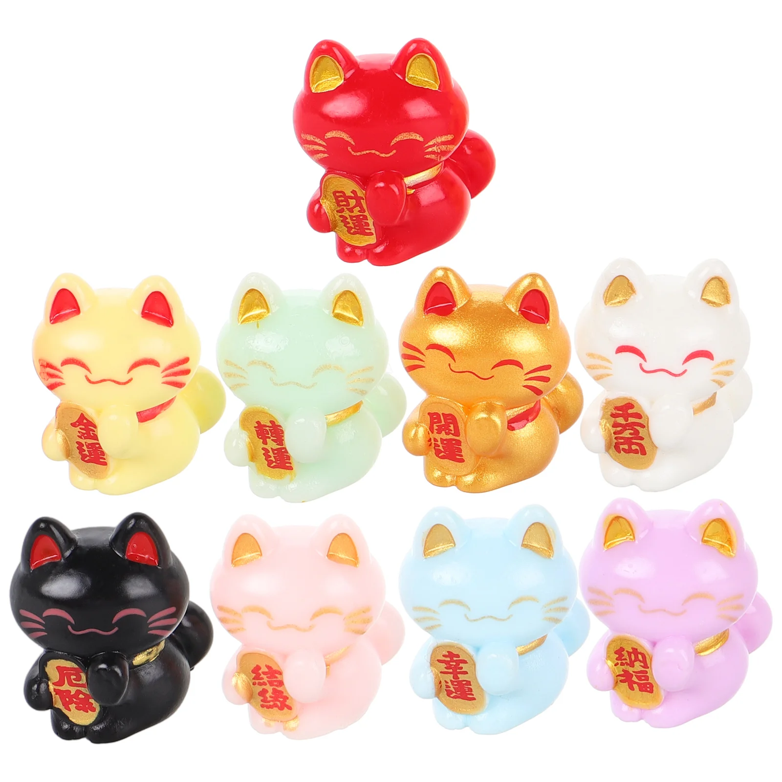 9 Pcs Miniature Lucky Cat Modeling Decor Animal Fortune Plant Ornaments Statue Toy Decoration Top Hat Resin Adornments