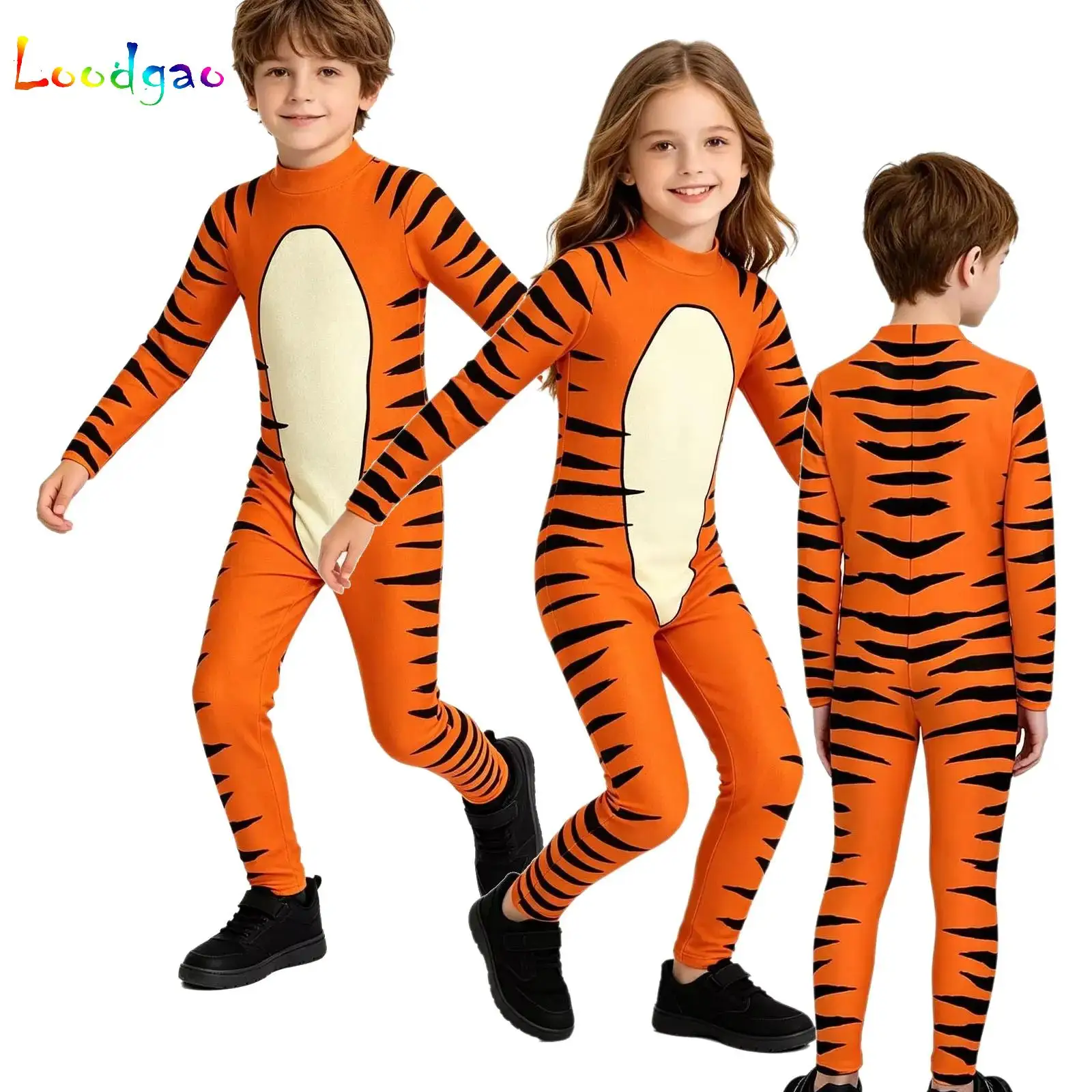 Tiger Cosplay Costume Kids Boys Girls Animal Bodysuit Carnival Tiger 3D Printed Jumpsuit Long Sleeve Unitards Dress-up Clothes