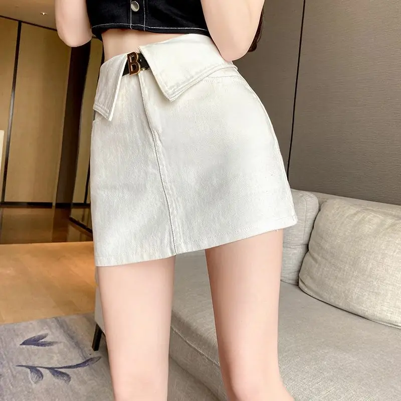 

Мини-юбки женские офисные женские темпераментные трапециевидные шикарные минималистичные летние корейские стильные дизайны однотонные с высокой талией базовые Hotsweet тонкие