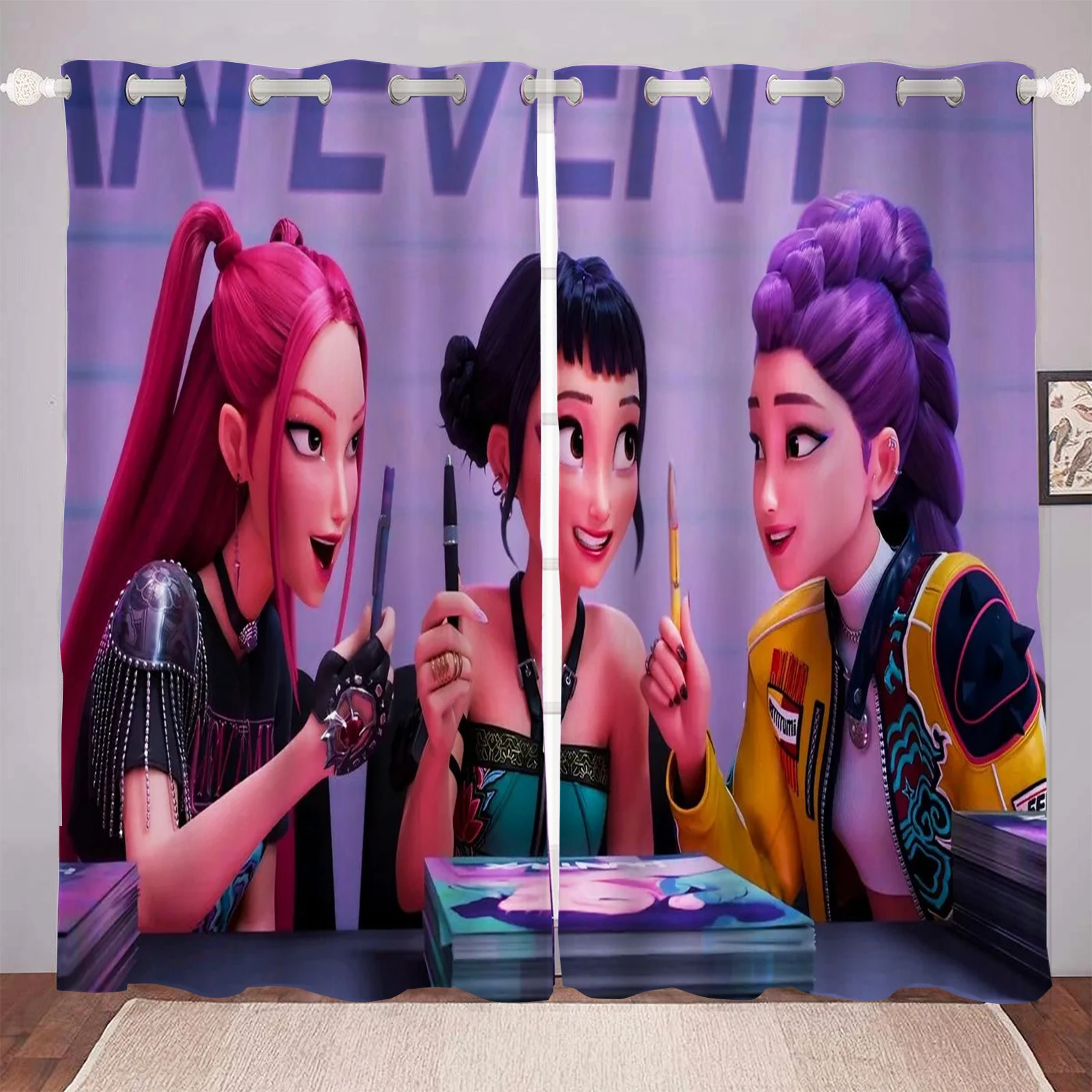 

Home Decor Printed Curtains For Living Room Bedroom Blackout Curtains Cartoon Cute Dustproof 100% Polyester