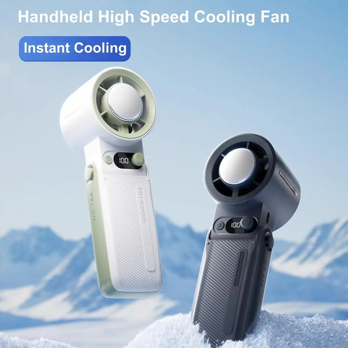 مروحة محمولة محمولة بتقنية تبريد الثلج الفوري وعرض رقمي ببطارية توربو عالية السرعة بقدرة 6000 مللي أمبير في الساعة للأماكن الخارجية