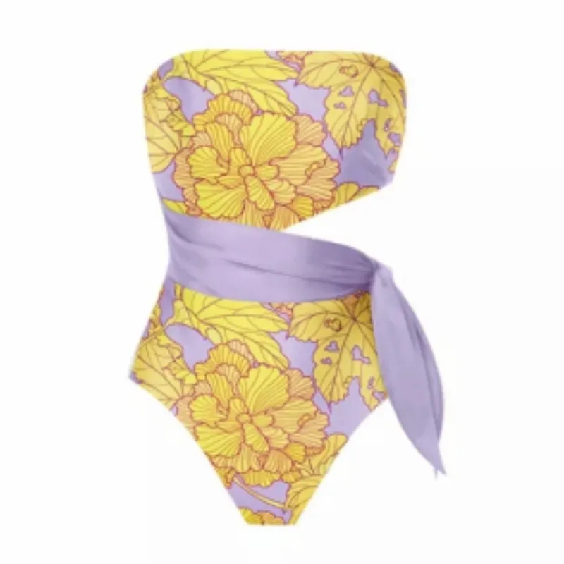 Nuevo traje de baño de una pieza con estampado Retro francés para mujer, traje de baño de dos piezas con vestido de playa para vacaciones de aguas termales