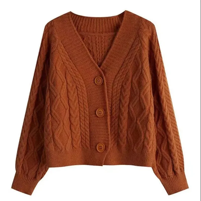 

Fashion Women's V-Neck Knitted Sweater Cardigan Coat Spring Autumn 2024 New Loose Casual Sweater Jacket Top Female Knitwear