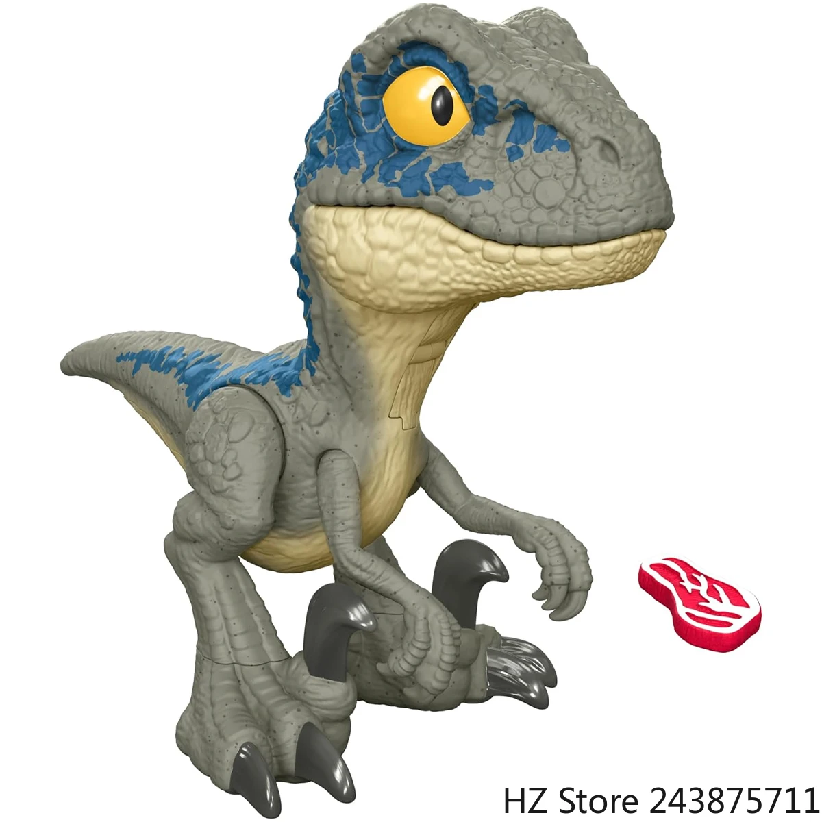 

Игрушка-динозавр Велоцираптор из серии «Мир Юрского периода» с функцией «Мега-рёв» и синей расцветкой, со звуком и выдвижными жевательными связками, увеличивающими уровень рёва и имитирующими кормление.